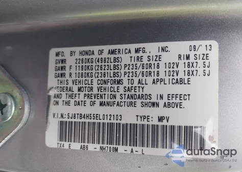2014 Acura Rdx z USA, uszkodzony, nr VIN 5J8TB4H55EL012103